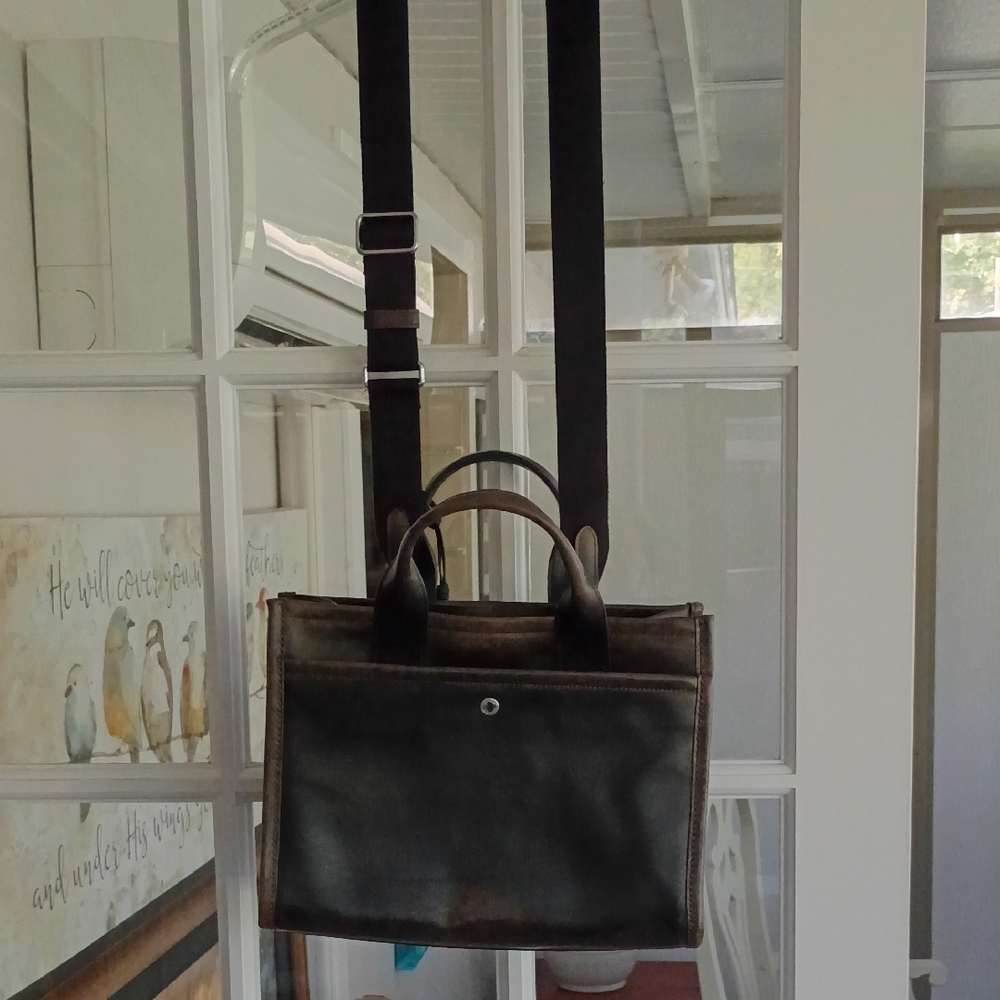 Coach Black and Brown Canvas Leather Tote with Shoulder Strap - Picture 2 of 8